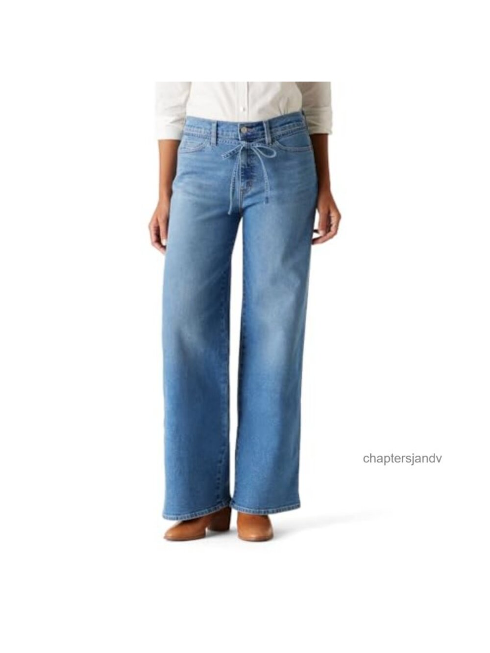Wide Leg Mid Rise Stretch Denim Jeans Belted Heritage Fit Pull On